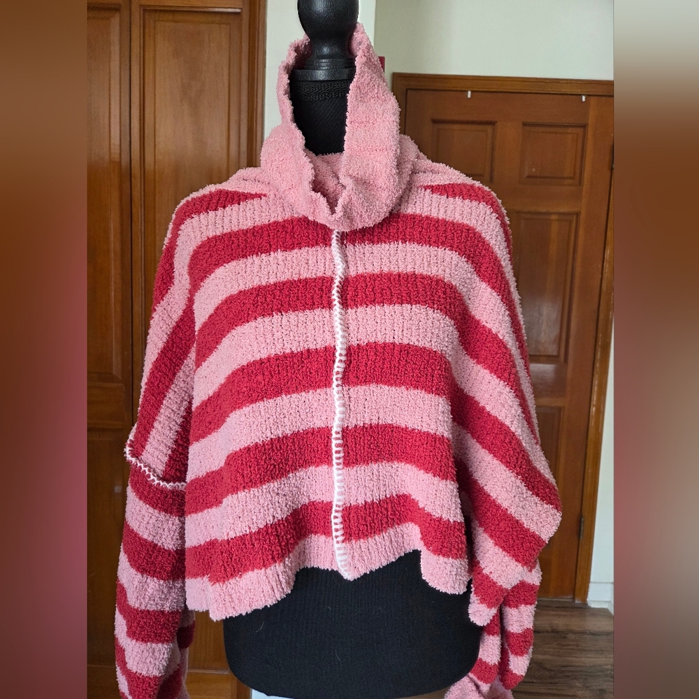 POL Cropped Sriped Pink Women's Sweater